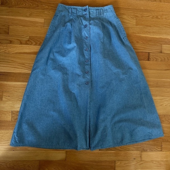Vtg Y2K Denim Midi Skirt size Large Button Front Pockets Long Slit 90’s …​ - Picture 1 of 8